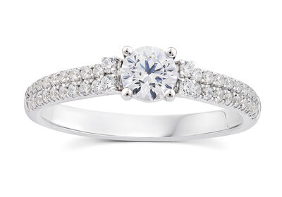 Round Diamond 3/4ctw. Two Row Engagement Ring in 14k White Gold